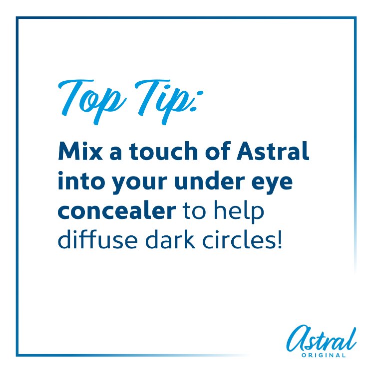 Fed up of dark circles? @Bernadettejane87 recommends blending a little Astral into your under eye concealer to help be rid of them!
#AstralOriginal #TopTip #Beauty