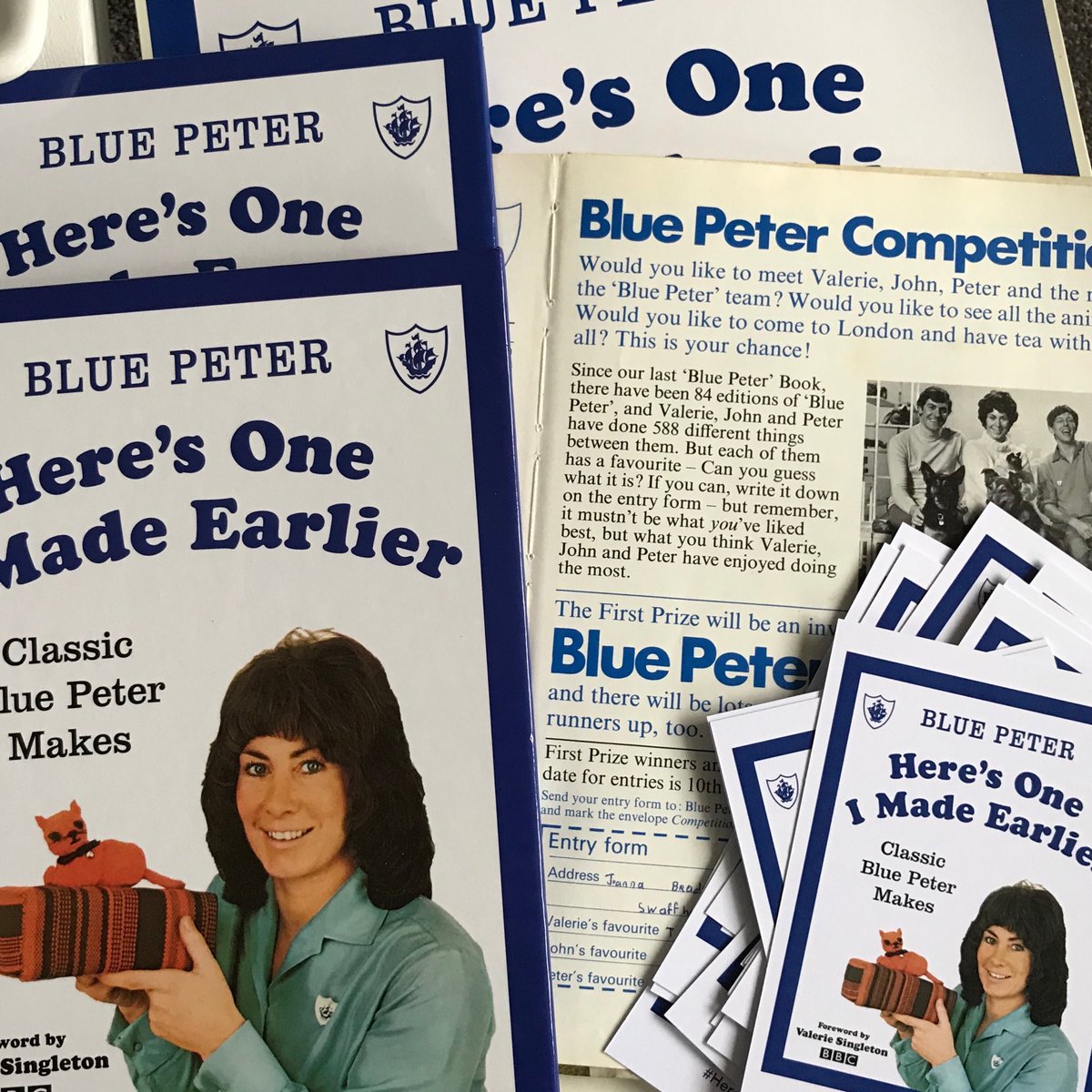 Childishly excited to be off to the live #BluePeter60 show where Ed Sheeran will collect his Gold BP badge, then to a celebratory dinner with many past presenters who’ll each receive a copy of our #heresoneimadeearlier book. Sticky-backed plastic in the case, just in case.