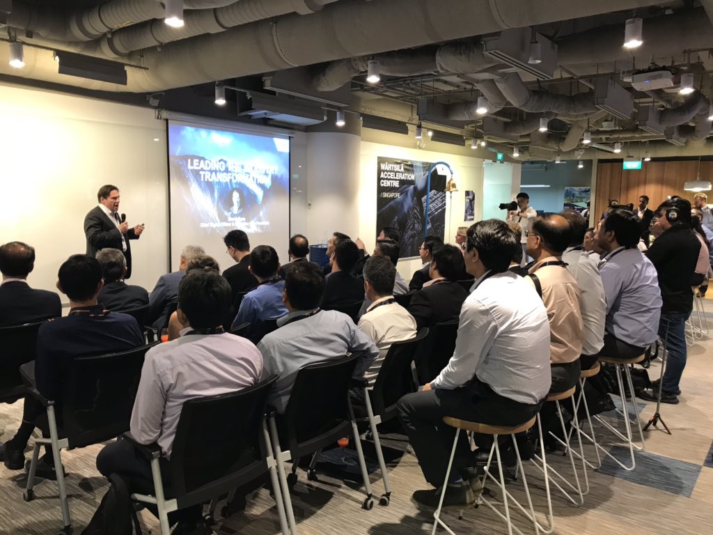 nicolasleong's tweet photo. @marcoryan of @wartsilacorp giving the keynote speech of the official opening of Wärtsilä Acceleration Centre in Singapore and introducing our Smart Marine and Smart Energy Vision #wartsila #anoceanicawakening #100percentrenewable https://t.co/G1DyZWXcpR