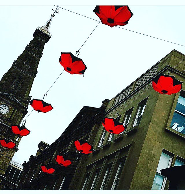 Have you seen our new poppy umbrellas ☂️on Princess Street⁉️
.
What a perfect 👌🏻compliment for the Remembrance Parade starting at The Town Hall on the 11th of November🤗

📸 Photo Credit <a href="/villageshowbar/">Fuzion Club</a>.hx 📸
.
#discoverhx #halifaxbid #umbrellastreet #ww1centenary