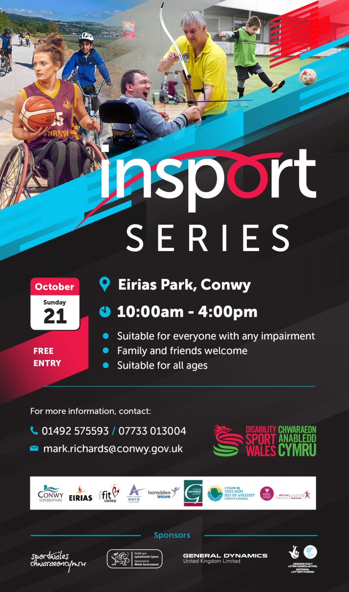 insport series Eirias Park Sunday 21st October.
The club is part of this event and we are there to promote the Wheelchair Tennis aspect and hope to get support from our club members, the event is expected to attract a large number of disabled people and their families.