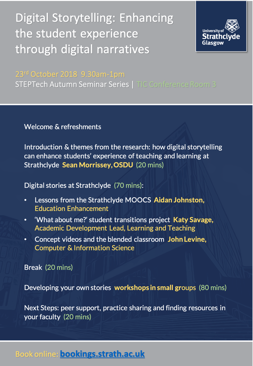 There are still a few places for Strath staff on our #digitalstorytelling workshop next week! Please spread the word 🗣️ #StrathTechEd