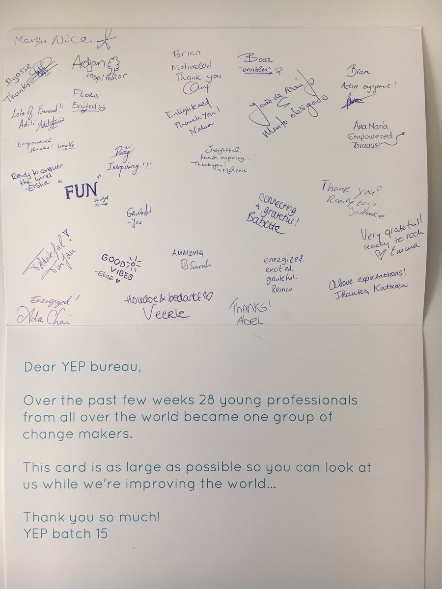 yepprogrammes's tweet photo. After concluding their preparatory training weeks, our new Young Experts of batch 15 surprised us with this card with lovely messages! Thanks again and good luck in your international YEP positions! #yepprogrammes @nwpnederland @foodplatform @MinBZ @DutchMFA https://t.co/tNRjxSXv6T