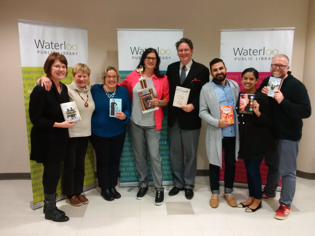 WaterlooLibrary's tweet photo. Congratulations to our 2018 Waterloo Reads Champion, Lori Campbell @campbelllor, who defended Halfbreed written by (her auntie!) Maria Campbell! Thank you to all our Champions for a great evening! #waterlooreads https://t.co/OO8ul64L3c