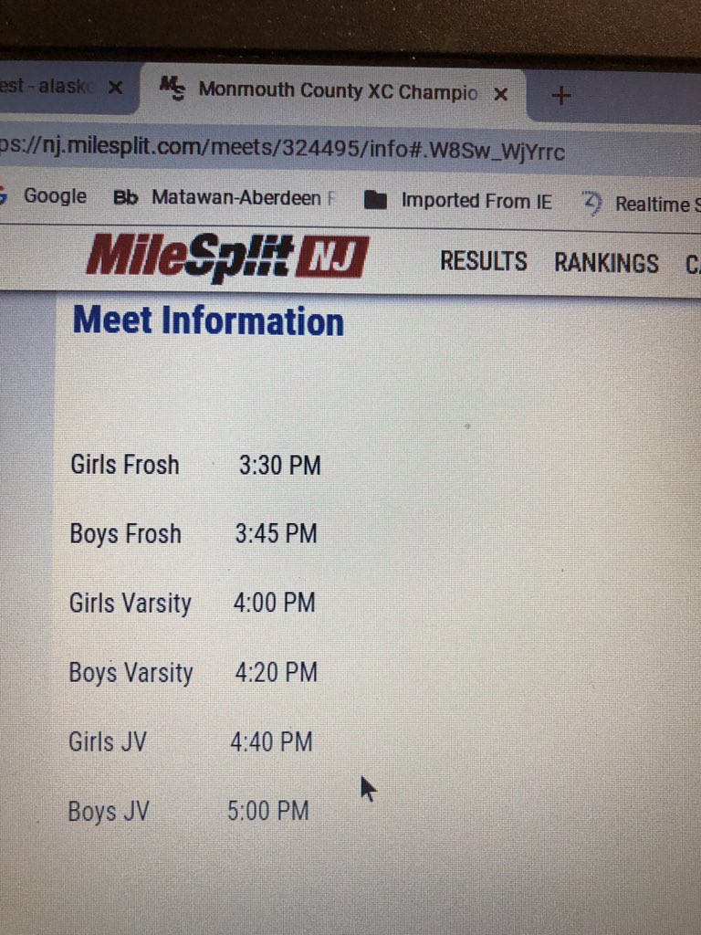Monmouth County Championships @ Holmdel Park 10/16/18 race times...