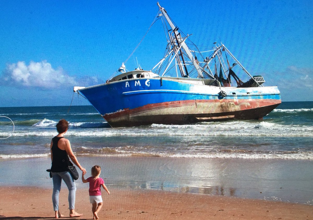 jtillervision's tweet photo. Susan and Dani check out grounded shrimp boat https://t.co/StskVJqZPc