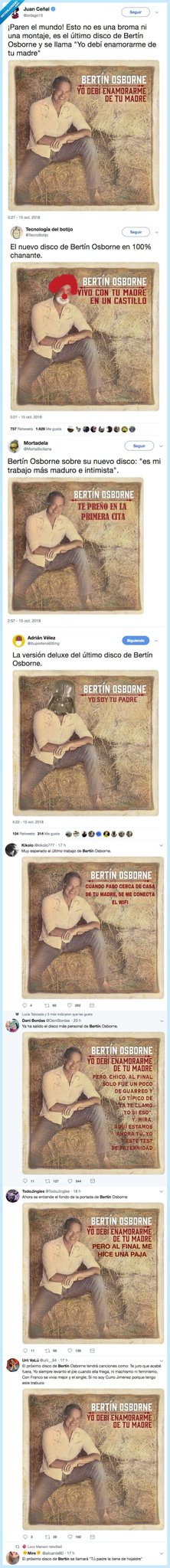 Visto En Las Redes No Twitter Bertín Osborne Saca Disco Nuevo Yo Debí Enamorarme De Tu Madre Y El Meme Se Hace Solo Https T Co Ee2gou3du3