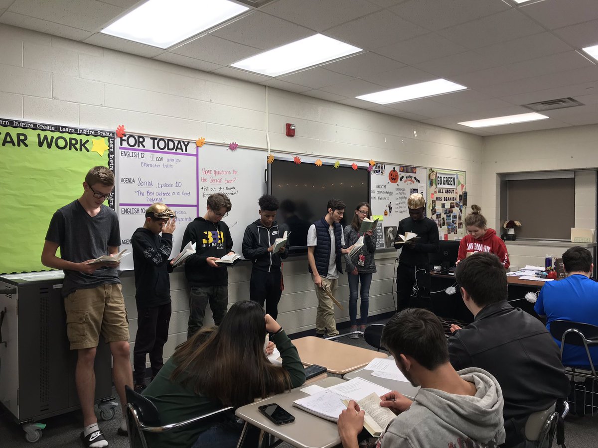 whsmrsb's tweet photo. Sophomore English acting out Act 2 of Macbeth yesterday! More props and acting to come as we continue to study the Scottish play! Itβs always shocking how much engagement increases with a few dollar store swords! #macbeth #propsgalore #dollarstorewin #whyWBSD https://t.co/0FArl2OduD