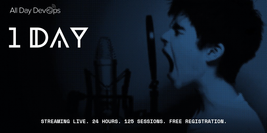 Only 1⃣ day left to register for #AllDayDevOps 👉🏻 bit.ly/2xRkQIH      

It's going to be 💯🔥. 

✅ 24 Hours.
✅ Live Streaming.
✅ 125 Speakers.
✅ Five Tracks. 
✅ 38 Time Zones. 
✅ 118+ Viewing Parties. 
✅ Free Registration. 
✅ No Travel Required.