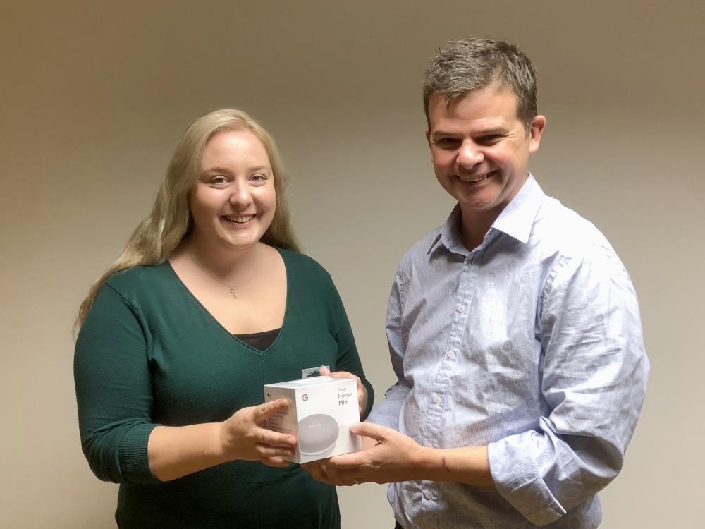 MarketOptimist's tweet image. Congratulations to Fiona Wilby of @Ware247Ltd who&apos;s the winner of the  Google Home Mini prize draw we ran at @DigiEntLEP Go Digital Live event at last weeks #LeedsBizWeek
