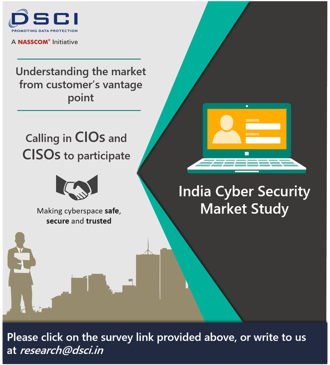 ManishreeBhatt1's tweet photo. **Inviting CIOs and CISOs, across verticals, to participate in DSCI's ‘India Cyber Security Market Study’ https://t.co/FkfnQkJzVF

For questions and queries, please write to research@dsci.in
#cybersecurity #CyberSecurityAwarenessMonth #cyberdefence #infosecurity https://t.co/JOn9S7e4sb