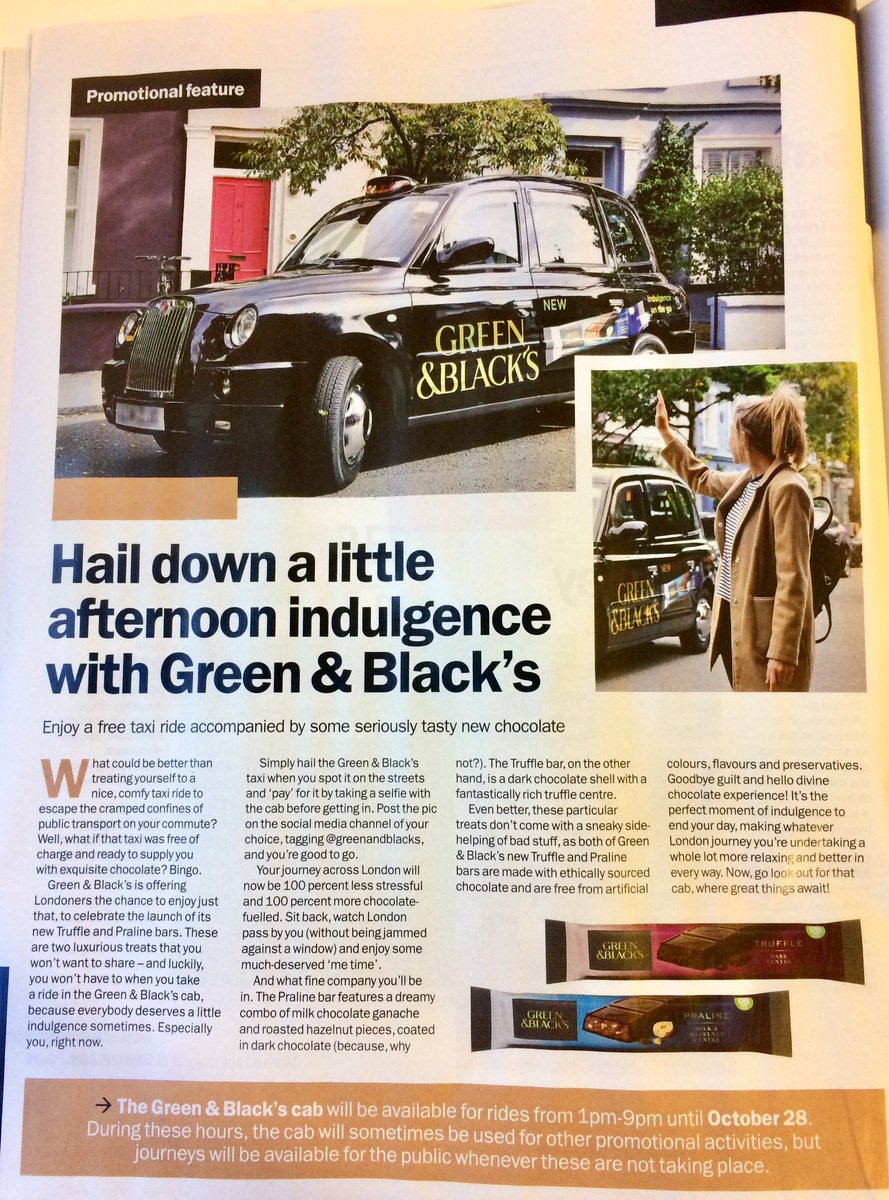 stephtoal's tweet photo. #greenandblackcab #choccab woooheeeeeeee - I want one! Going home/out, while scoffing chocolate.....who wouldn’t?! #onthelookout @TimeOutLondon @greenandblacks https://t.co/u0uOT7QJus