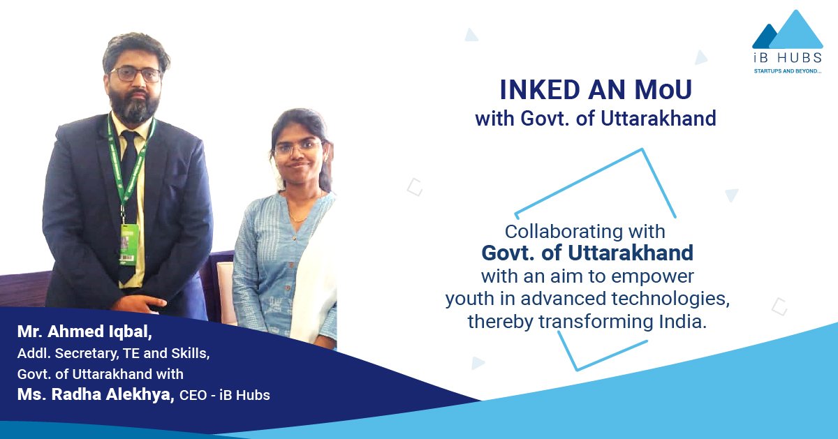Joined hands with one more state #Government, Govt. of #Uttarakhand!

This is one more stride towards transforming #India. Foraying into Uttarakhand, we aspire to equip the #youth with right #knowledge and skills in #IoT to lead the smart era.
#iBHubs #MoU #Advancedtechnologies