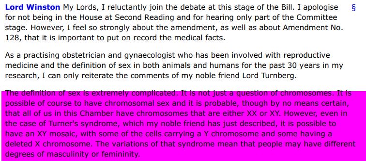 Then, they wheeled in Robert Winston, lovely twinkly, mustachioed child of our times. Who proceeded to splurge out the most dreadful confused nonsense about spectrums, and intersex conditions, and sex being awfully terribly difficult to tell. Mosaicism? Femininity? Squirrel!