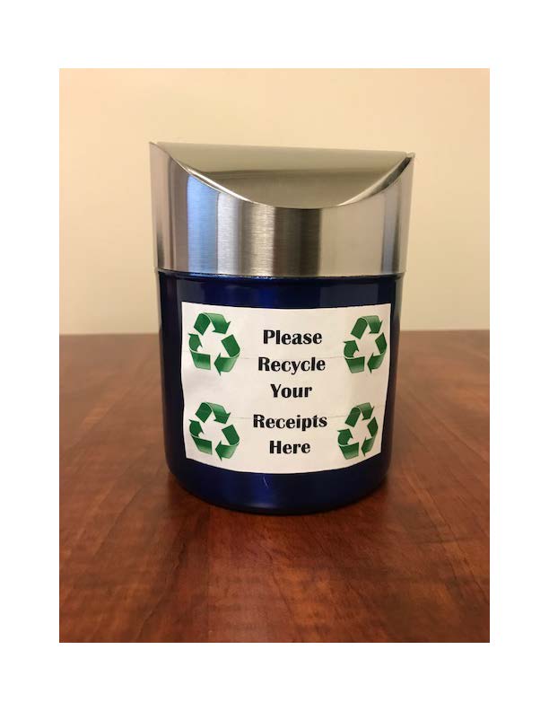 AnselmianDining's tweet photo. New recycling bins! Davison now has two blue recycling bins where you can recycle your dining receipts. The bins are located on the counter at the utensil stations by each door as you exit the servery. If you do not wish to keep your receipts please recycle them here. Thank you! https://t.co/tQJccudUCC