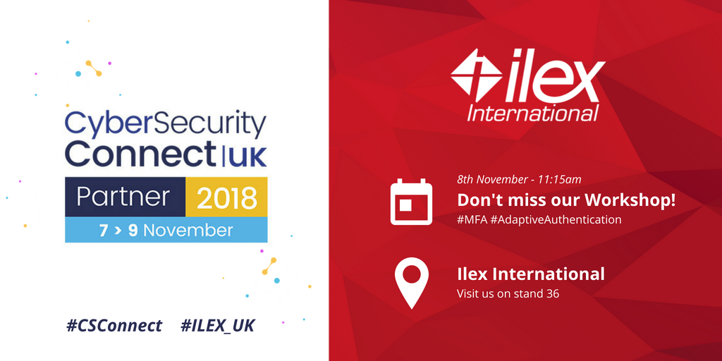 ILEX_UK's tweet photo. Going to @CSConnectUK? Stop by the @ILEX_UK stand to discuss your IAM strategy with us and don’t miss our workshop on #MFA &amp; #AdaptiveAuthentication business use cases https://t.co/bcoVQB6eR7 
#Identity #Access #Authentication #SSO #CSConnect https://t.co/oEwZs25yJb