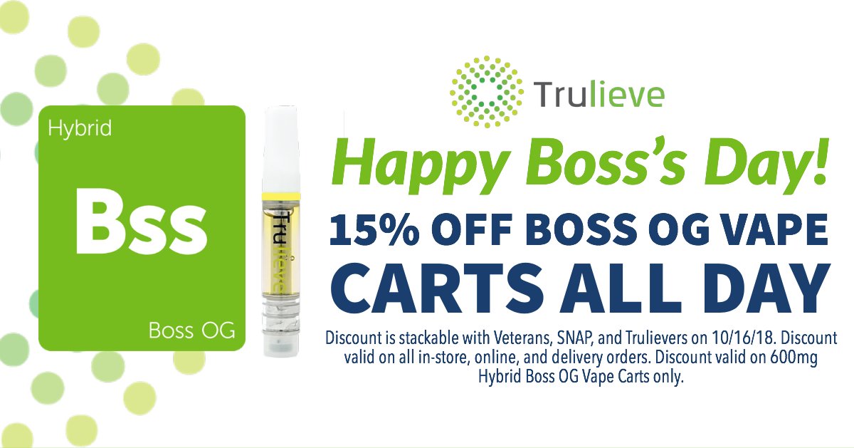 Trulieve's tweet photo. Happy Boss’s Day #Trulievers! Feeling Bossy? #BossOG https://t.co/b3bVLOKErq