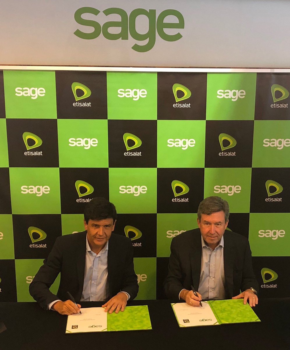Thrilled to sign a Sage Business Cloud Accounting partnership agreement with @etisalat CBO Salvador Anglada #GITEX2018 <a href="/SageMiddleEast/">Sage Middle East</a>