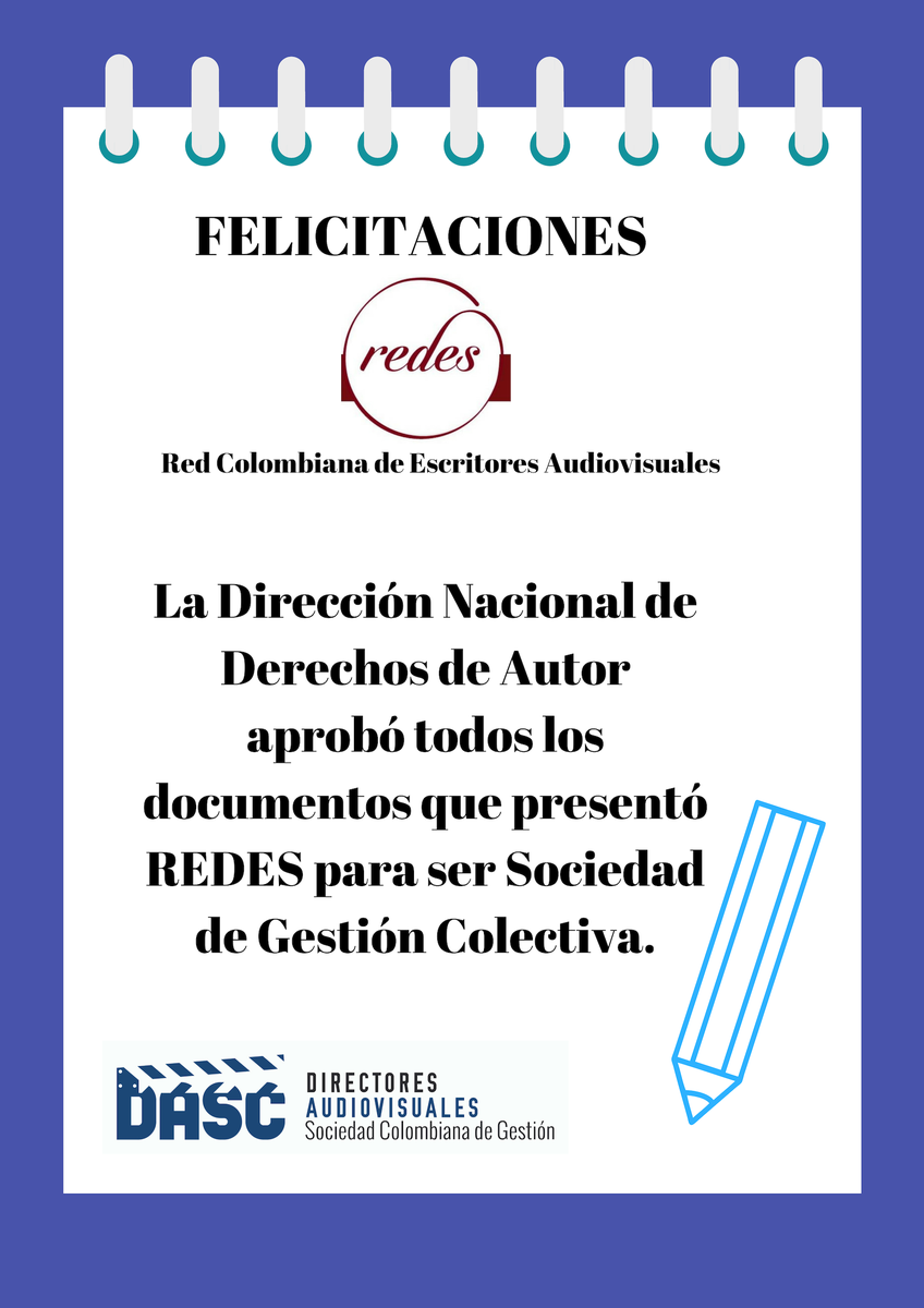 DirectoresDASC's tweet photo. #NoticiasDASC Felicitaciones a la presidenta @redescritoresco  @Sumerce  y su equipo que por 5 años le han puesto el corazón, la voluntad y el trabajo para sacar adelante #Redes . Ahora con esta gran noticia de parte de @Derechodeautor #SociedadDeGestiòn #LeyPepeSanchez https://t.co/TTCQlVykRA