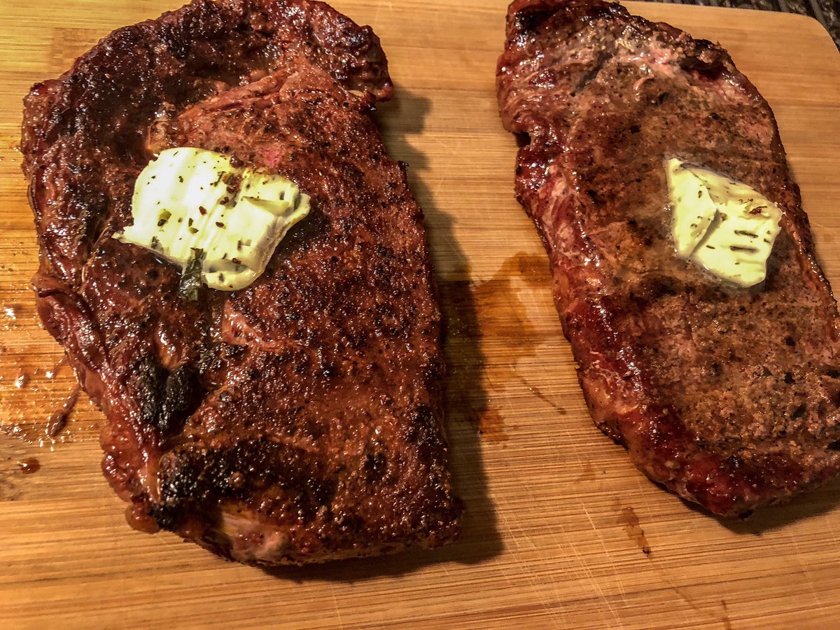 beardedbeastbbq's tweet photo. Broke out the @TraegerGrills ranger to reverse sear some steaks from @StraussDirect. Sprinkled with some @MeatChurch holy gospel and topped with @bannerbutter roasted garlic and basil compound butter.  

#TraegerGrills #traegerbbq #TraegerRecipes #traegerarmy #meatchurchprophets https://t.co/UTq8ciUncw