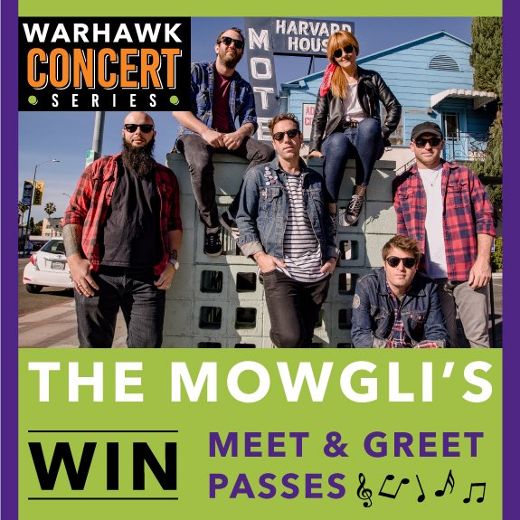 UWWAthletics's tweet photo. Retweet + follow for your chance to win passes for a Meet &amp; Greet with @Themowglis following Saturday's pre- @WarhawkFootball game concert! || #d3fb https://t.co/DbM6GuLpWX