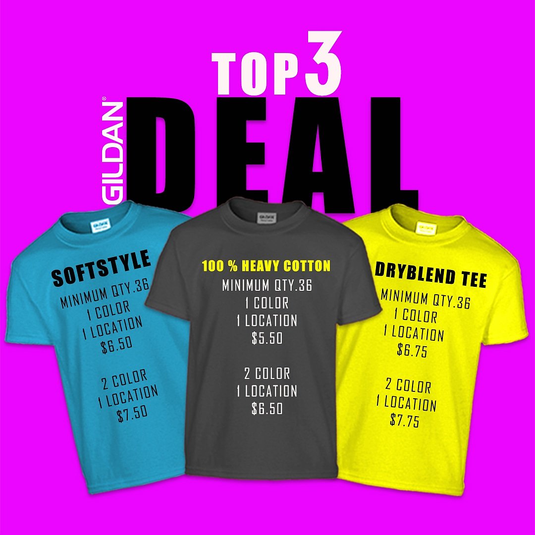 Evol2Press's tweet photo. Top 3 Gildan deal. Choose your garment, send over your design, let's get you inked! #evol2press #screenprint #weeklydeals #deals #customprint #screenprinting #customtees https://t.co/PZ1yFcJjZ7