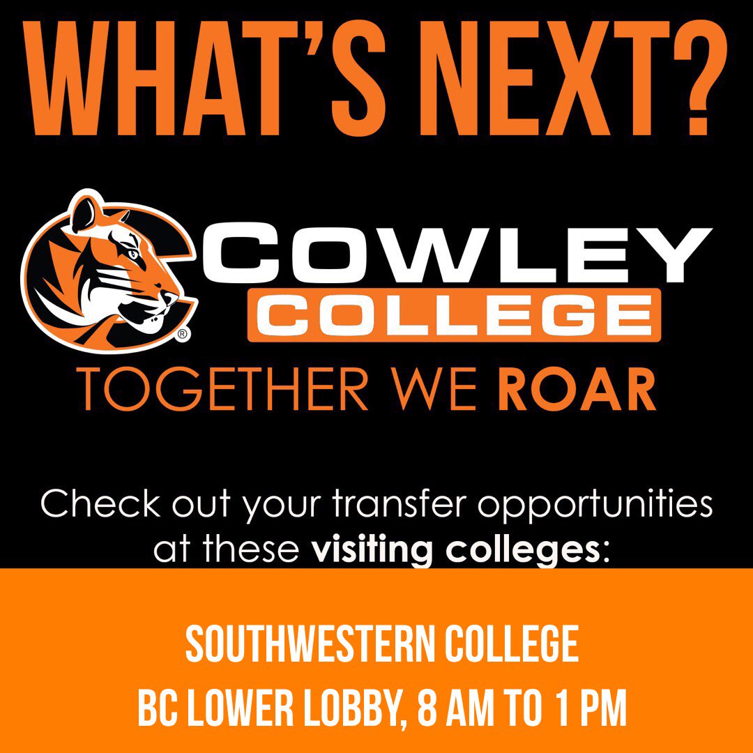 CowleyCollege's tweet photo. From Tigers to Cats! @Moundbuilders will be in the Brown Center lower lobby today. Check it out @CowleyStuLife #transferoptions https://t.co/S0RAASUYJS