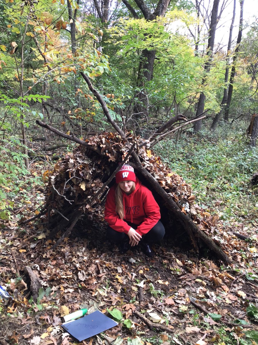 HoernkeMark's tweet photo. PHS Outdoor Adventure students practicing their shelter building skills at the Mackenzie Center.  #poynettepride https://t.co/e0pfqtCjwP