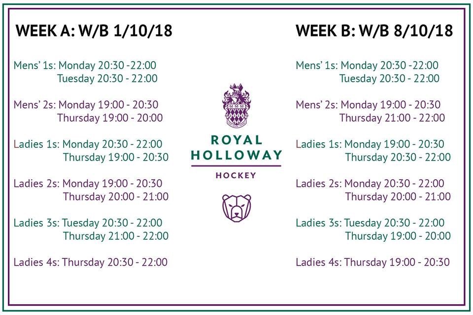 info about this weekends matches will be posted later this week! Also we’re running on WEEK A training times this week!