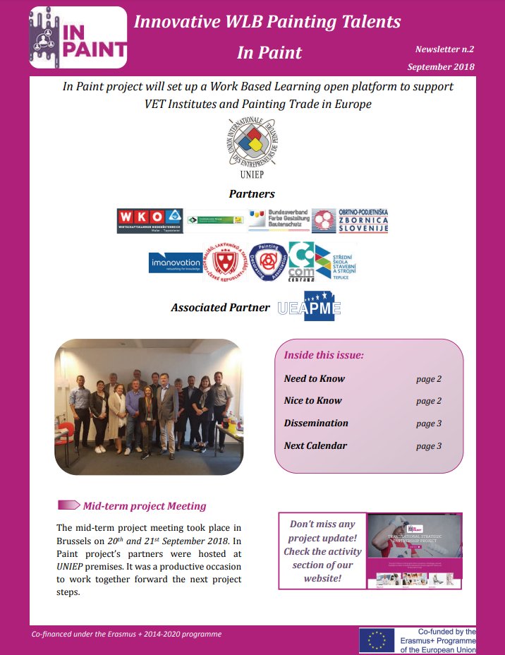 UNIEP_'s tweet image. The second In Paint Newsletter is now online! 
Discover more and download it here --&amp;gt; eu-inpaint.eu/activities
