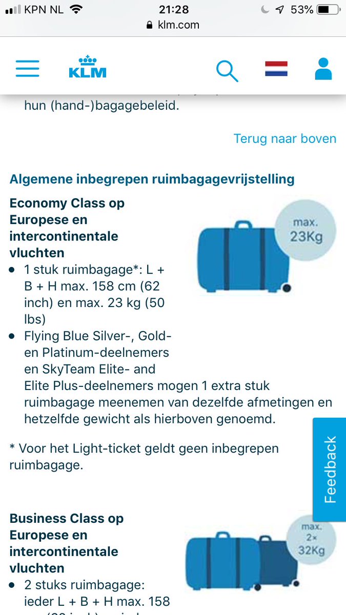 KLM on Twitter: "@HansRms De bagageregels en -tarieven KLM-vluchten je vinden in onze Bagage Calculator: https://t.co/HpKTsI7zOi. prijzen zijn hier te vinden: https://t.co/WThf6ZgS4k. Als Flying Blue-lid krijg je tot EUR