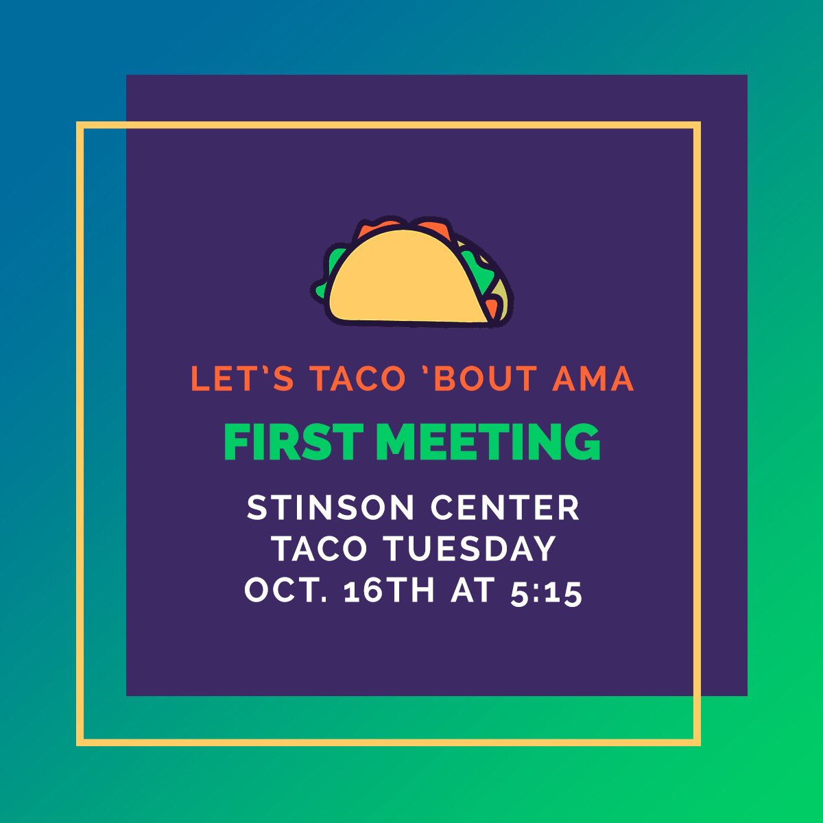 AMA_OU's tweet image. Please come to our first member meeting! FREE TACO BELL will be waiting for you in the Stinson Center in Elliot Hall at 5:15! See you all there!