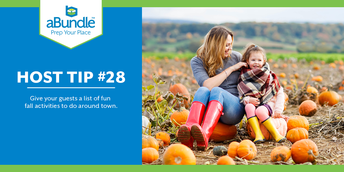 aBundleHQ's tweet image. #HostTipTuesday: Fall is a wonderful time to travel! From pumpkin patches to haunted houses, show your guests everything your city has to offer.

#VRmanager #HostTip #FallFun #FallActivities #VacationRental