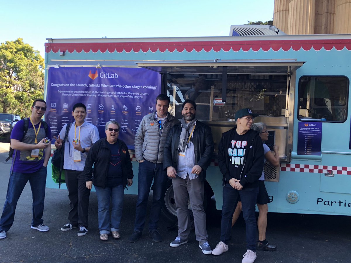 pritianka's tweet image. People are loving the #nineinone ice cream at #GitHubUniverse! Welcome to the party! #movingtogitlab! Yay @gitlab