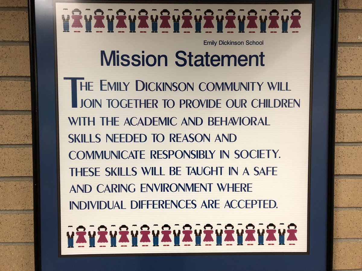 BSD7Schools's tweet photo. At Emily Dickinson for our school board luncheon today. A big focus for ED is social/emotional learning. I thought their mission statement really captures their goals well. #EDlearns #bsd7chat https://t.co/J27zziZGDX