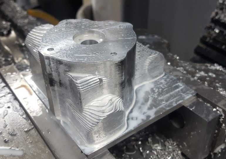 Bit of CNC work in this evenings session, Op1 of the right hand swivel for our new car roughed out.  Lots more to do!  Those responsible for our <a href="/Greenpowertrust/">Greenpower Education Trust</a> portfolios need to be writing this up.  Hint Hint!