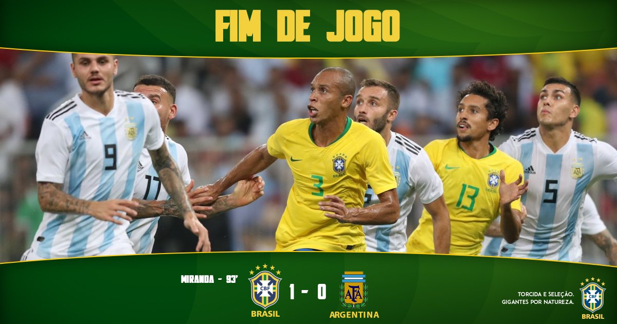 Paulo Freitas On Twitter Brazil Beat Argentina 1 0 Goal Scored By Miranda Superclasico Braxarg