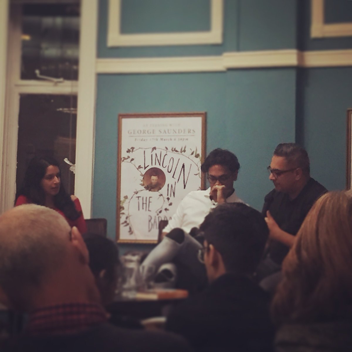 Tonight was about listening to two authors read from their excellent books and talk about writing & language & voices & identity & belonging & family & history & destiny. It was awesome. Thank you @nikeshshukla and Guy Gunaratne. And thanks to #MLF18 and @anitasethi for hosting.
