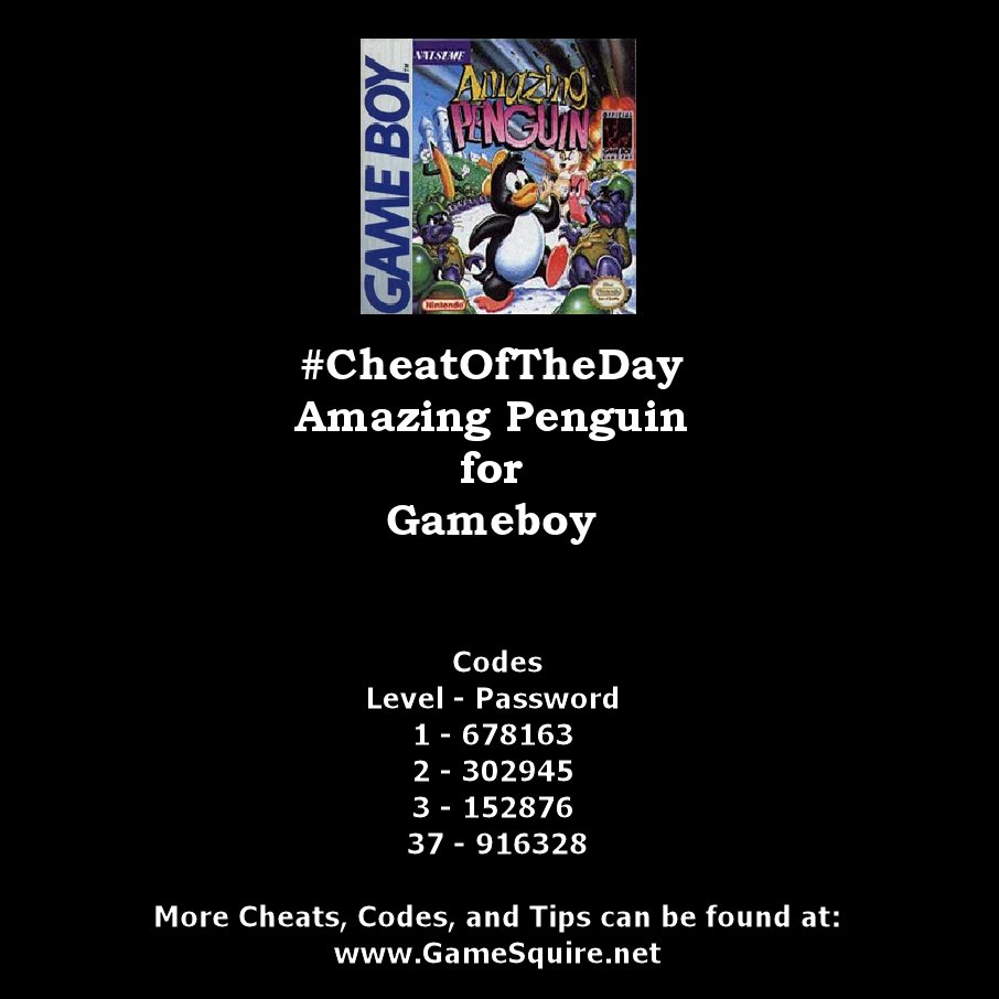 GameSquire's tweet photo. #CheatOfTheDay #AmazingPenguin #Codes #NintendoGameboy https://t.co/XbTelOoeY9 #Natsume #Gameboy #Nintendo #Ninstagram #Gaming #GamersLife #GamerLife #Retro #RetroGaming #RetroGamer #RetroGamers #Classic #ClassicGaming #ClassicGamer #ClassicGamers #GamersUnite #RetroCollective https://t.co/OsJNmxJdiD