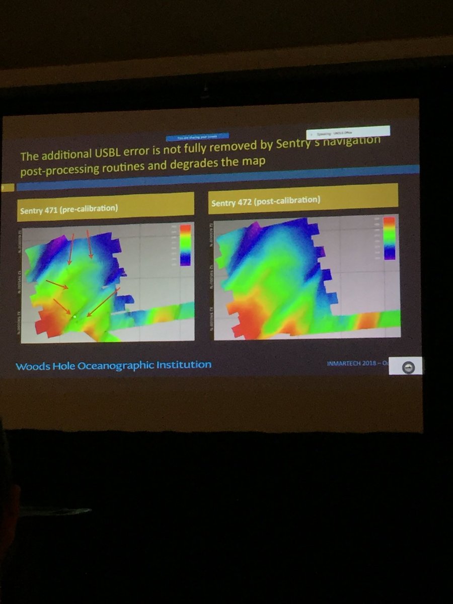 geraintwest's tweet photo. Nice presentation during International Marine Technicians meeting #InMarTech from @WHOI Ian Vaughn showing significant improvement in Sentry AUV mapping by using @sonardyne CASIUS calibration for Ranger system. https://t.co/Qbx1MYtDZZ