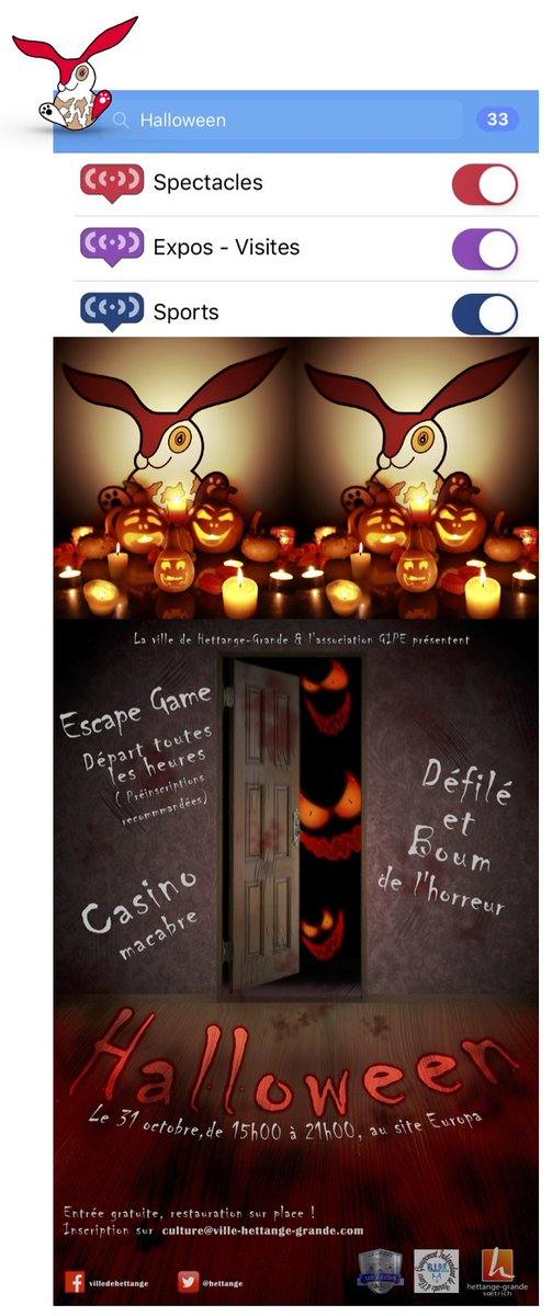 LookIV_App's tweet photo. #halloween dans les villes : @hettange

Comment savoir si votre ville va se déguiser pour Halloween ?
Tapez ‘halloween’ dans la barre de recherche de l’application #LookIV et vous trouverez tous les évènements effrayants à venir autour de vous. (jusqu’à un mois) https://t.co/jAXUWxQ4n3