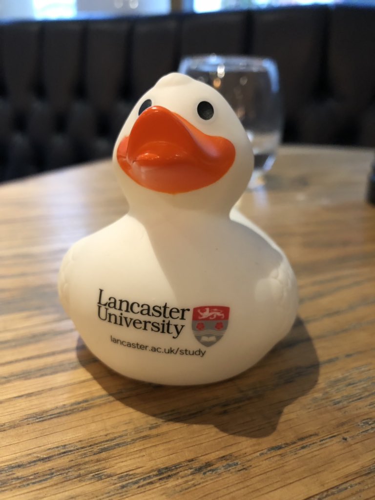 Fidge's tweet photo. Look what @CakeFuelledDiva brought me from #CreateLondon what shall I name him? Her? Loving my duckie @LancasterUni https://t.co/8UDhQi6Qyw