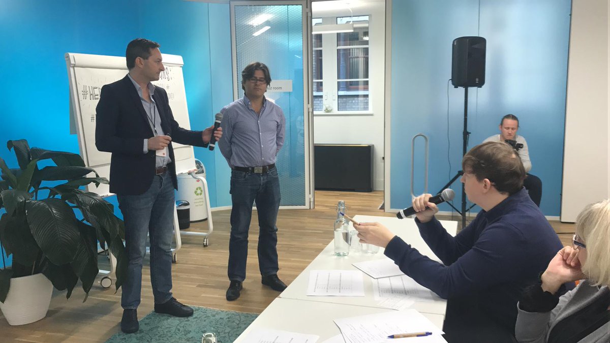 BeMyAppEMEA's tweet photo. Team #Dealeos answering questions from the Judges 👏👏 at the #hedera18hackathon in #london ! https://t.co/n47ZTNRCHh