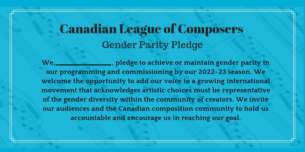 We are excited to announce the launch of the CLC Gender Parity Pledge! Nous sommes heureux d’annoncer le lancement de notre Engagement pour la parité des sexes de la LCC !
@ACWComposers @InExtensio @Paramirabo 
#genderparity  #inclusion #ArtsByEveryone #ArtsForEveyone