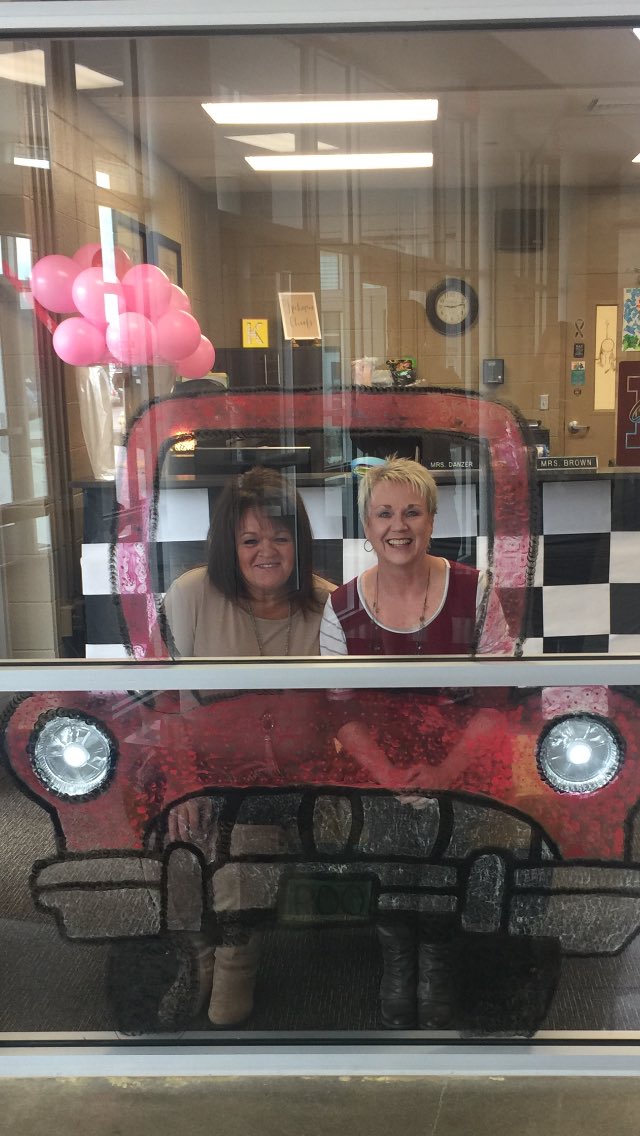 mrshelfrecht's tweet photo. Our attendance ladies are the best! Come take a pic with their Welcome to the 50's door decor for Hoco week! @KickapooChiefs https://t.co/y3B6oSFpUh