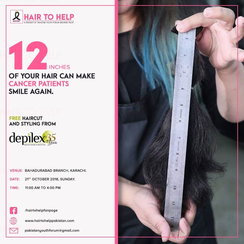 pyf_ydl's tweet photo. Turn from being a Rapunzel to a Wonder Woman, get 12 inches cut and become hero in a girl’s life.  Donate your hair on 21st October at Depilex, Bahadurabad, Karachi, from 11 AM to 4 PM.   #hairtohelp #hairdonationdrive https://t.co/qBXpxXye6p