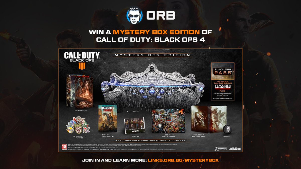 Orb's tweet photo. We have another epic giveaway happening this time from Activision! 🤩

Win a PC version of the #BlackOps4 Mystery Box Limited Edition package 🤯 

More Information: https://t.co/Kt2e1qpxY5 https://t.co/lg3st7T1GJ