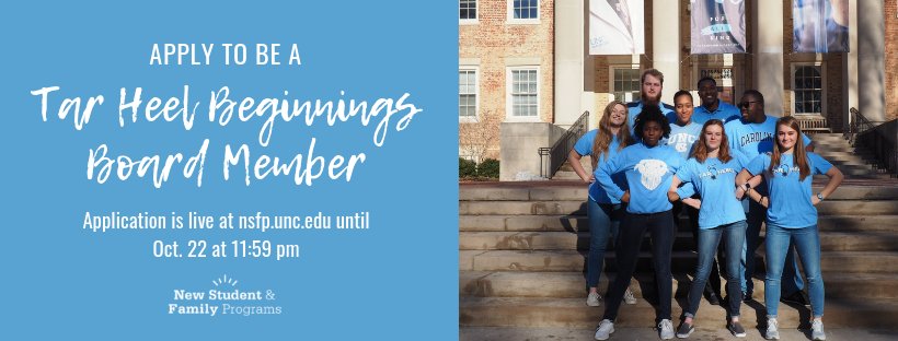 THB_UNC's tweet photo. Wanna be productive during Fall Break? 

Apply to be an Orientation Leader or a Tar Heel Beginnings Board Member! 

Go here: https://t.co/oCJEhuaqUz https://t.co/QRVGnNgRHG