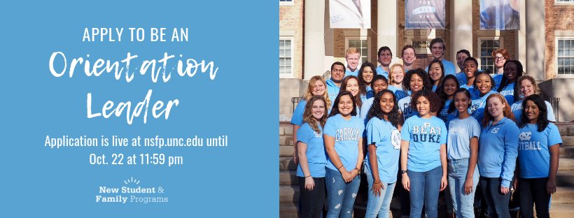 THB_UNC's tweet photo. Wanna be productive during Fall Break? 

Apply to be an Orientation Leader or a Tar Heel Beginnings Board Member! 

Go here: https://t.co/oCJEhuaqUz https://t.co/QRVGnNgRHG