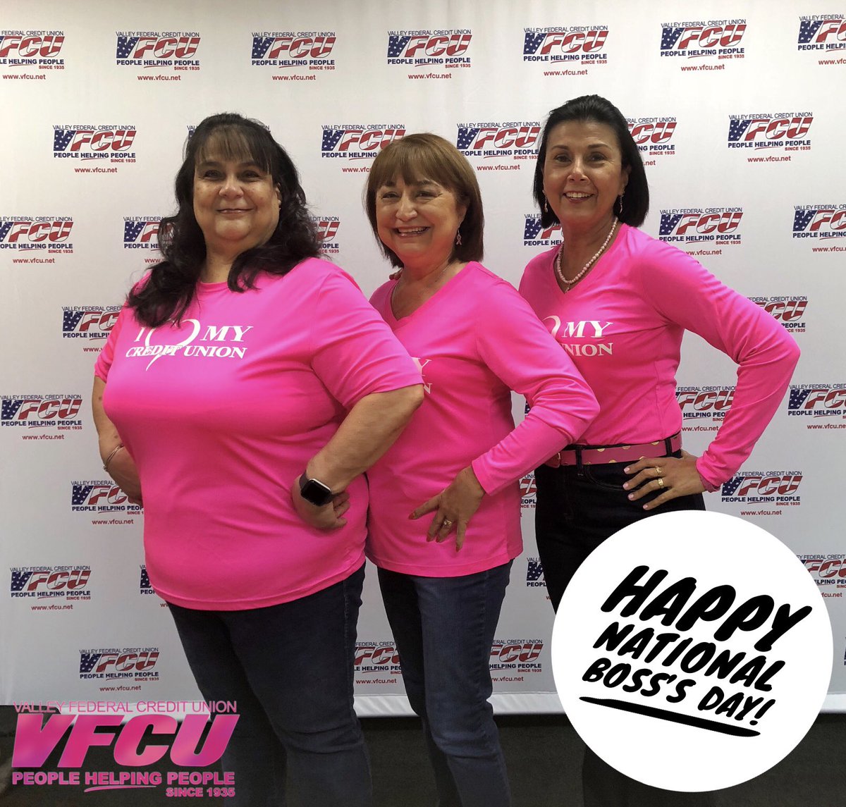 ValleyFCU's tweet photo. Happy National Bossโs Day to our executives!๐๐ Today we celebrate the leadership of our CFO Rachel Sauceda, CEO Olga Villarreal, & EVP Norma Jasso!โจ Thank you ladies for all that you do! #vfcu #nationalbossday https://t.co/o151w3XUJq